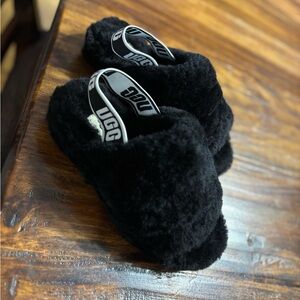 UGG Black Plush Slippers (Never Worn)